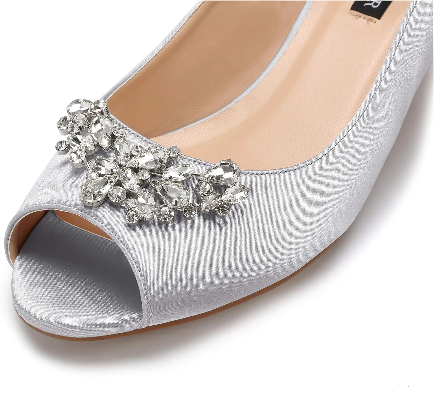 ERIJUNOR Women Comfort Low Kitten Heels Rhinestones Peep Toe Wedding Evening Party Shoes Dress Pumps