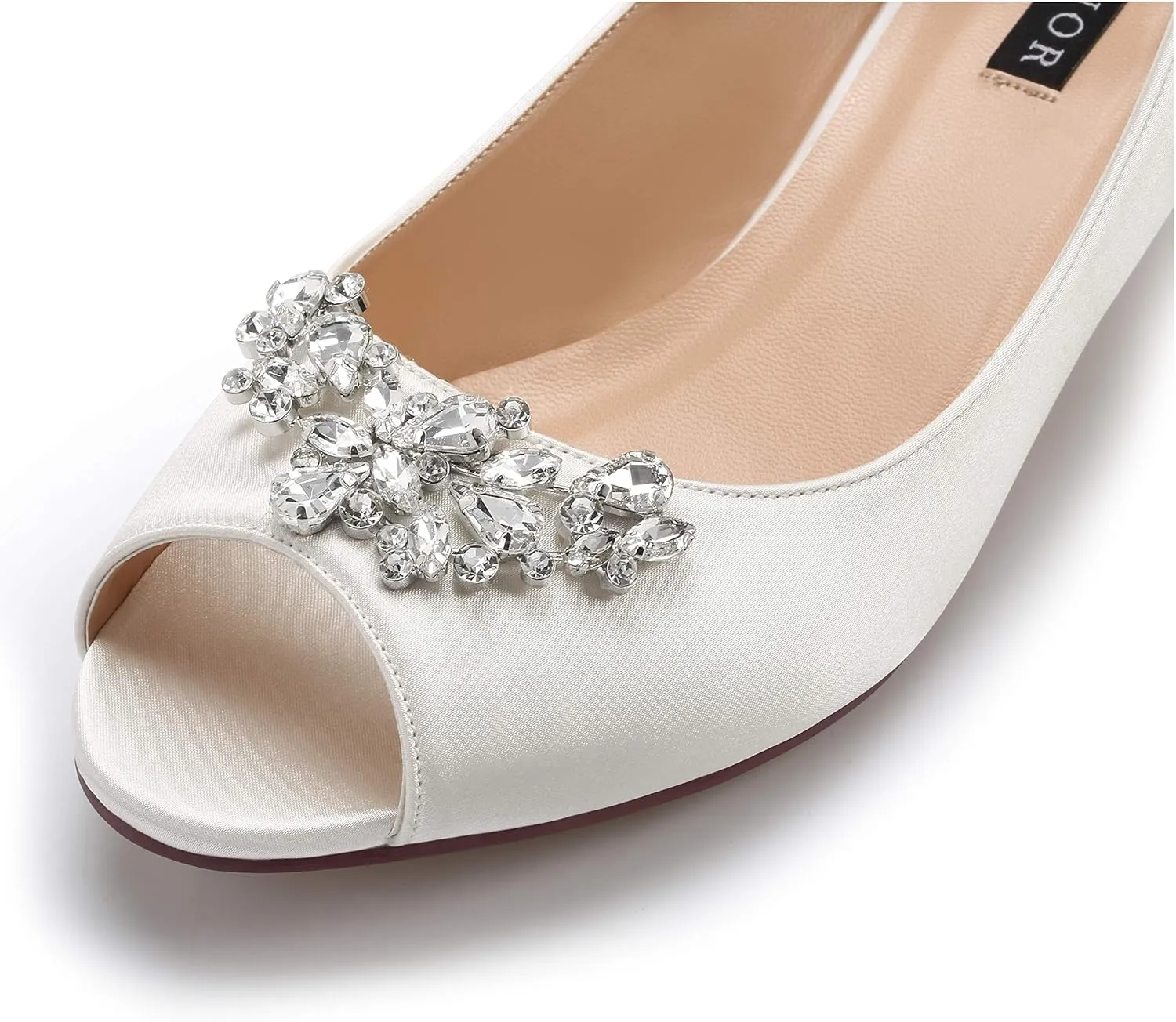 ERIJUNOR Women Comfort Low Kitten Heels Rhinestones Peep Toe Wedding Evening Party Shoes Dress Pumps