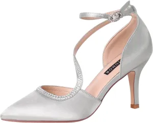 ERIJUNOR Women Comfortable Mid Heel Ankle Strappy Dress Pumps Pointed Toe Satin Wedding Evening Party Shoes