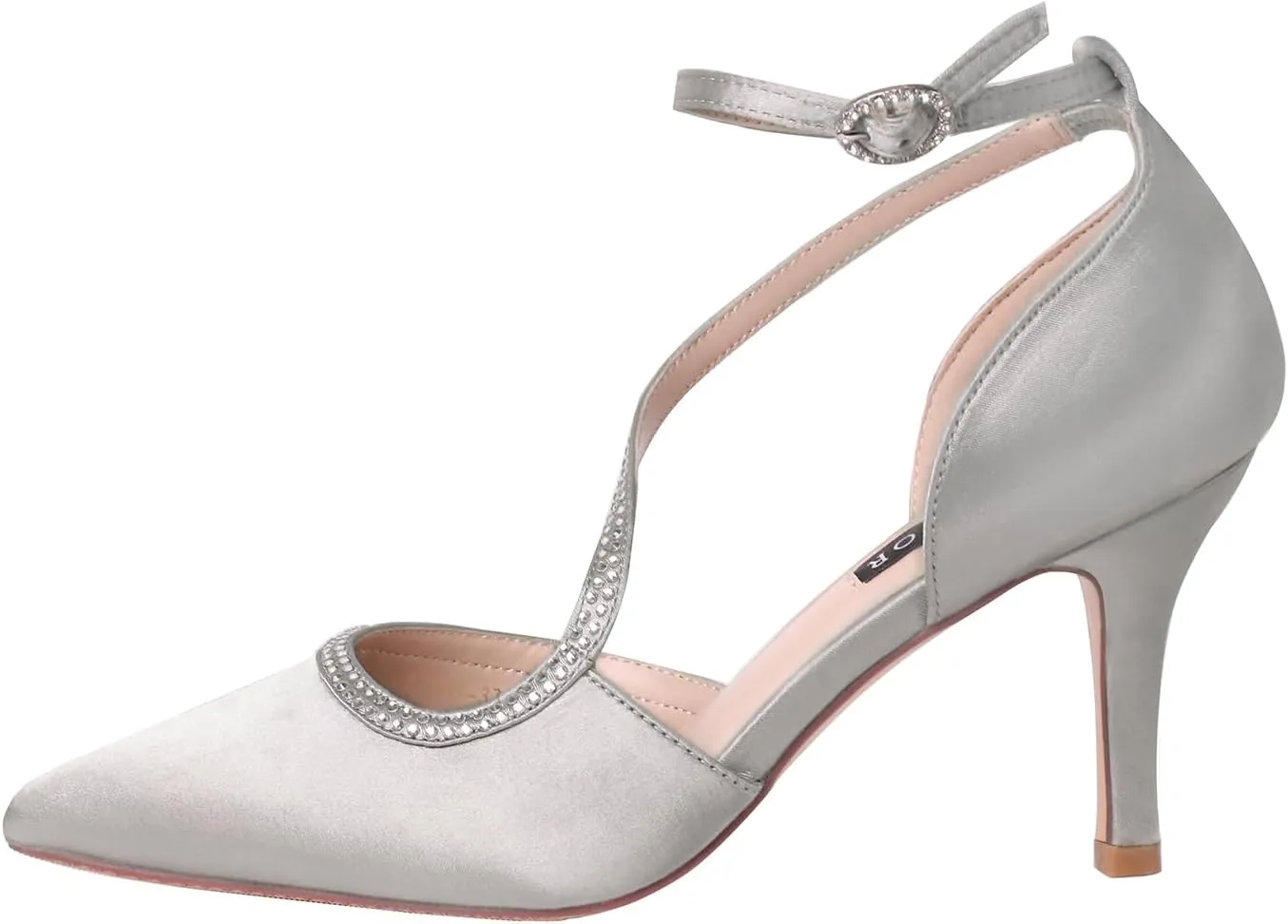 ERIJUNOR Women Comfortable Mid Heel Ankle Strappy Dress Pumps Pointed Toe Satin Wedding Evening Party Shoes