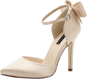 ERIJUNOR Women High Heel Bow Ankle Strap Evening Party Dance Wedding Satin Shoes