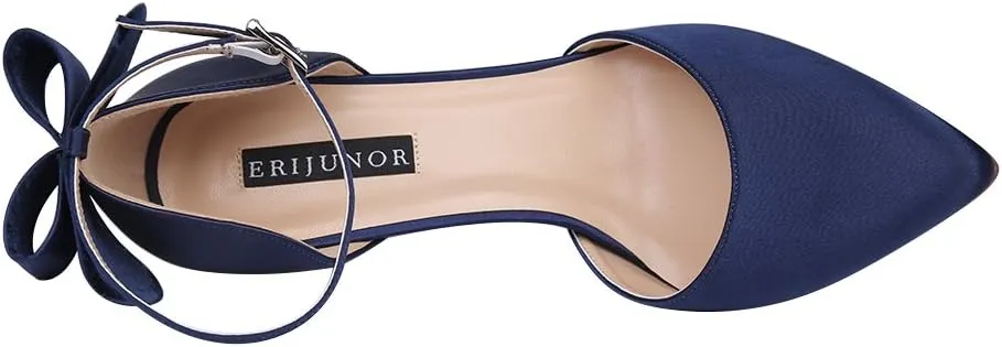 ERIJUNOR Women High Heel Bow Ankle Strap Evening Party Dance Wedding Satin Shoes