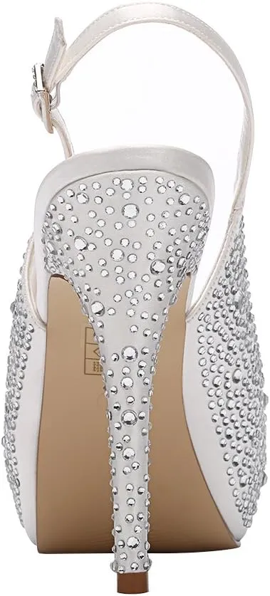 ERIJUNOR Women High Heel Peep Toe Rhinestones Slingback Platform Pumps Wedding Evening Dress Shoes