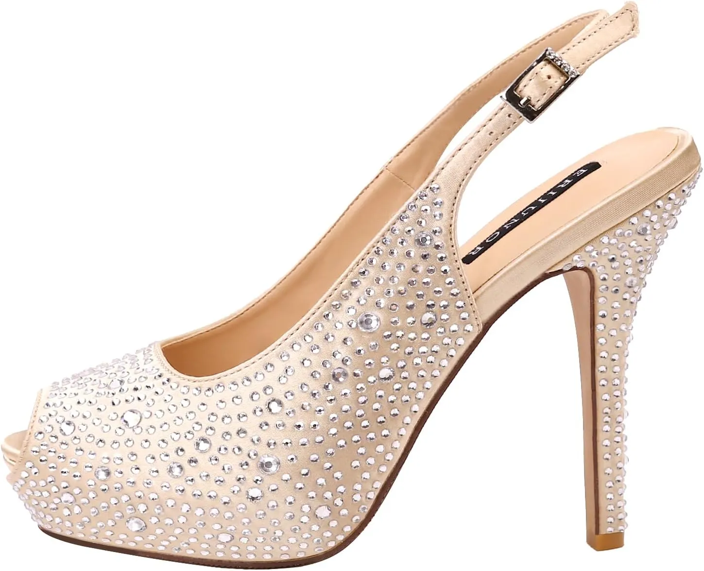 ERIJUNOR Women High Heel Peep Toe Rhinestones Slingback Platform Pumps Wedding Evening Dress Shoes