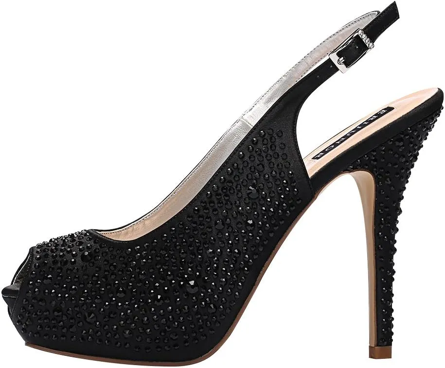 ERIJUNOR Women High Heel Peep Toe Rhinestones Slingback Platform Pumps Wedding Evening Dress Shoes