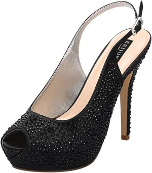 ERIJUNOR Women High Heel Peep Toe Rhinestones Slingback Platform Pumps Wedding Evening Dress Shoes