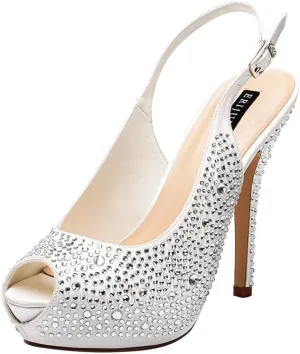 ERIJUNOR Women High Heel Peep Toe Rhinestones Slingback Platform Pumps Wedding Evening Dress Shoes