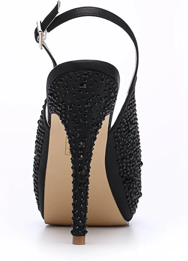 ERIJUNOR Women High Heel Peep Toe Rhinestones Slingback Platform Pumps Wedding Evening Dress Shoes