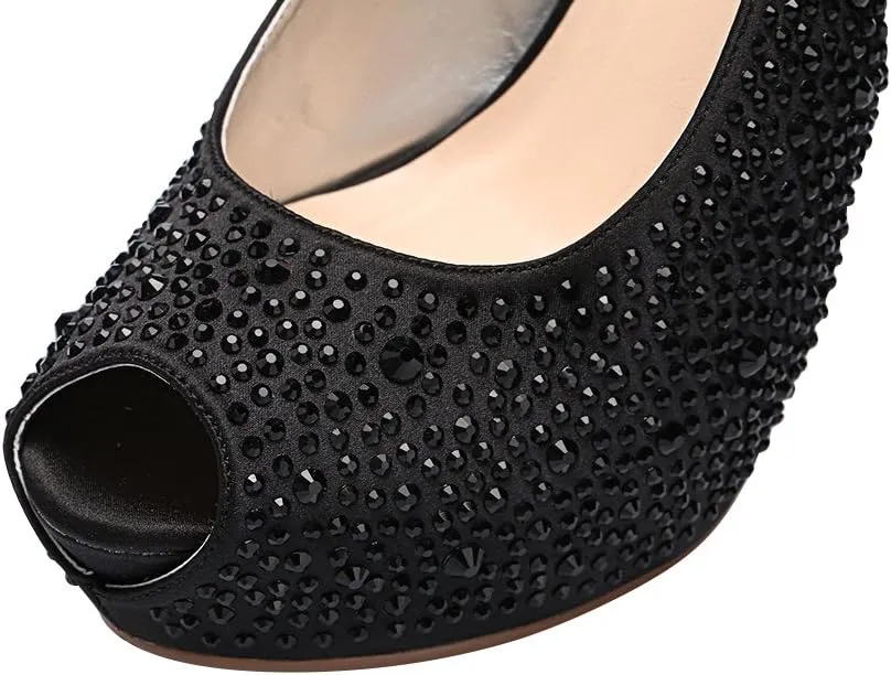 ERIJUNOR Women High Heel Peep Toe Rhinestones Slingback Platform Pumps Wedding Evening Dress Shoes