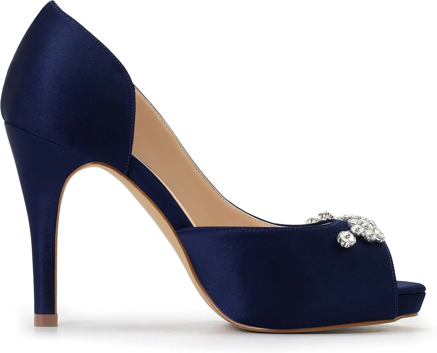 ERIJUNOR Women's Peep Toe Platform High Heel Rhinestones Satin Evening Prom Wedding Shoes