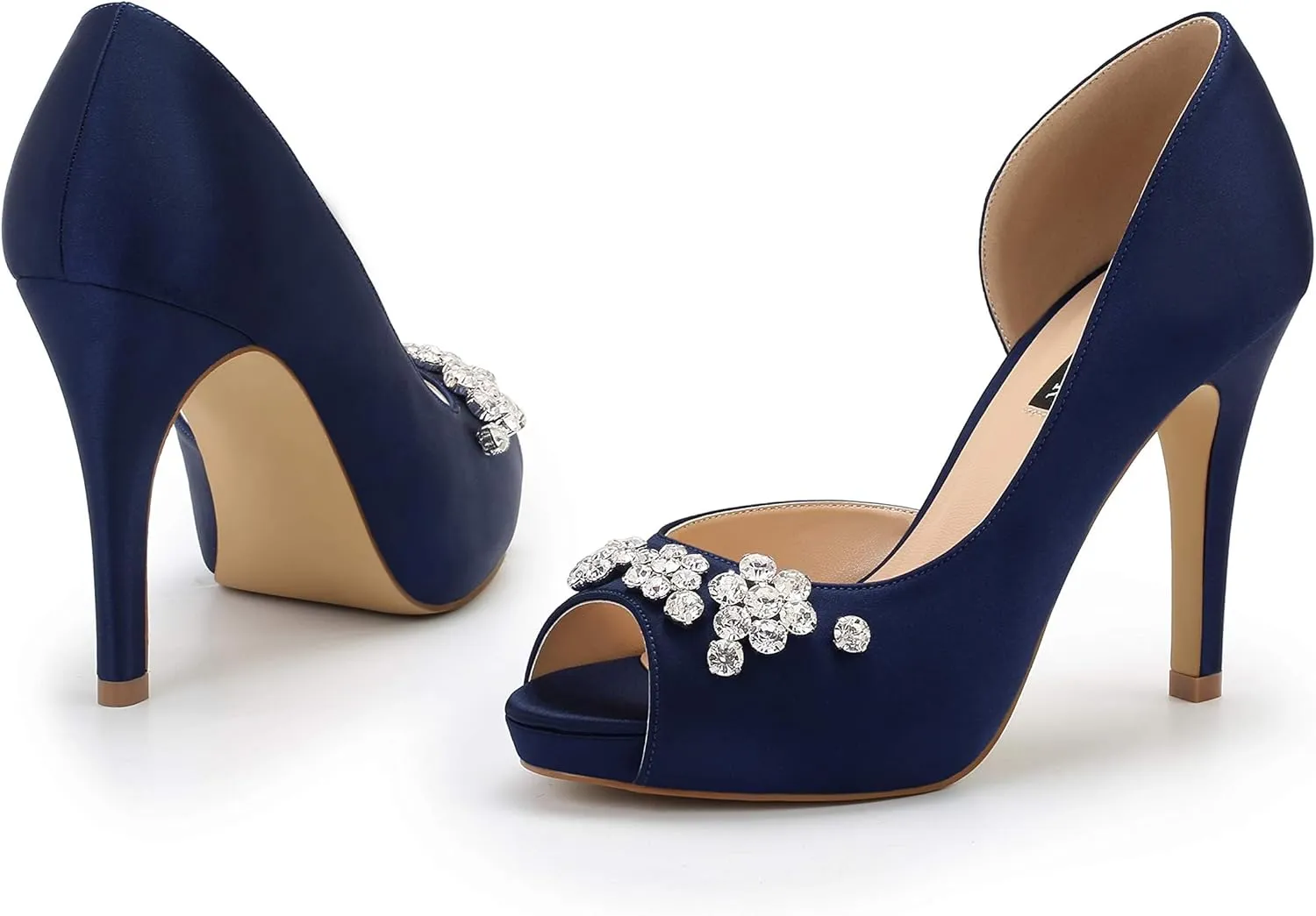 ERIJUNOR Women's Peep Toe Platform High Heel Rhinestones Satin Evening Prom Wedding Shoes
