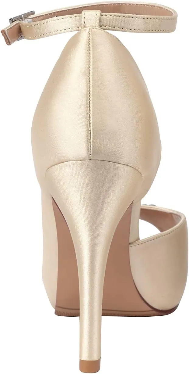 ERIJUNOR Women's Peep Toe Platform High Heel Rhinestones Satin Evening Prom Wedding Shoes