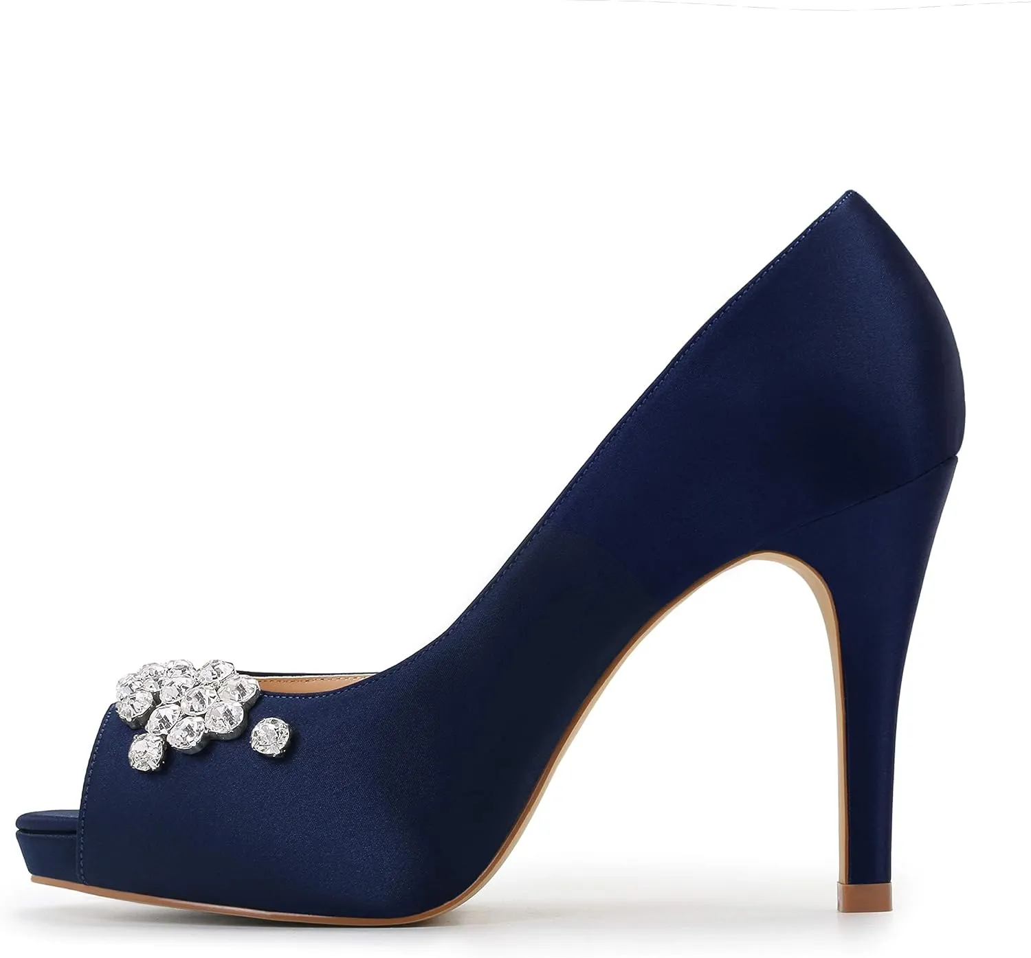 ERIJUNOR Women's Peep Toe Platform High Heel Rhinestones Satin Evening Prom Wedding Shoes