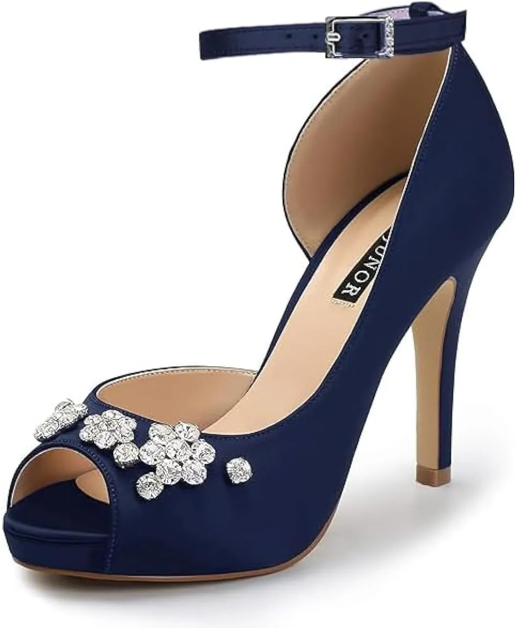 ERIJUNOR Women's Peep Toe Platform High Heel Rhinestones Satin Evening Prom Wedding Shoes