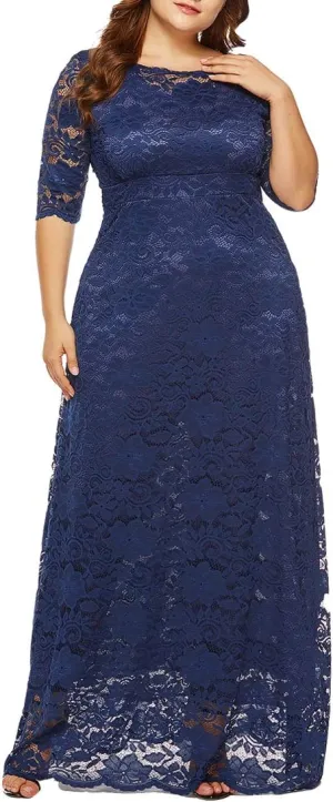 Eternatastic Women's Floral Lace 2/3 Sleeves Maxi Dress Plus Size Evening Party Dresses