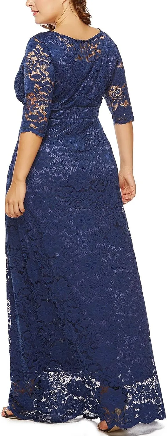 Eternatastic Women's Floral Lace 2/3 Sleeves Maxi Dress Plus Size Evening Party Dresses