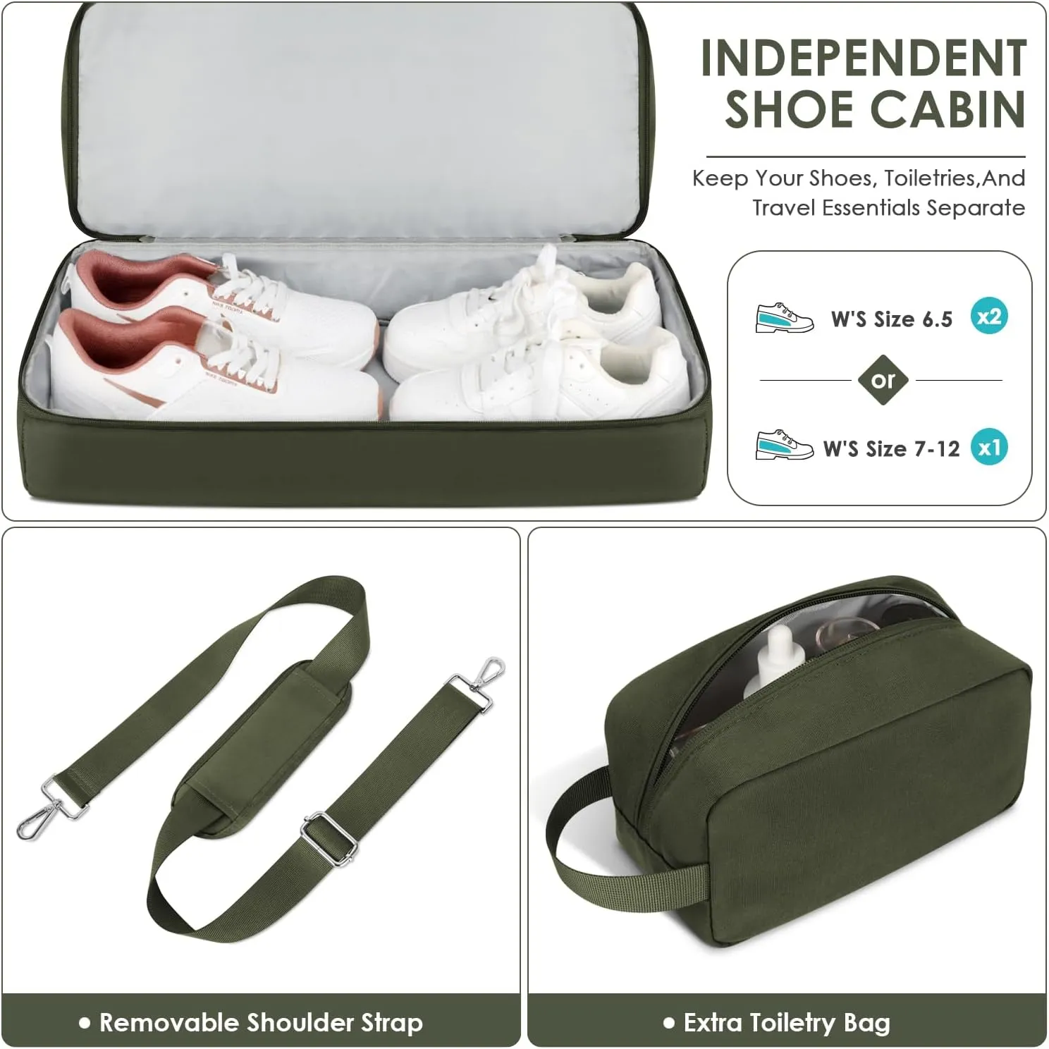 ETRONIK Gym Bag for Men Women, Large Travel Duffle Bag with Shoe Compartment, Carry on Bag with Toiletry Bag, Weekender Overnight Bag for Sports Business Trip, Green
