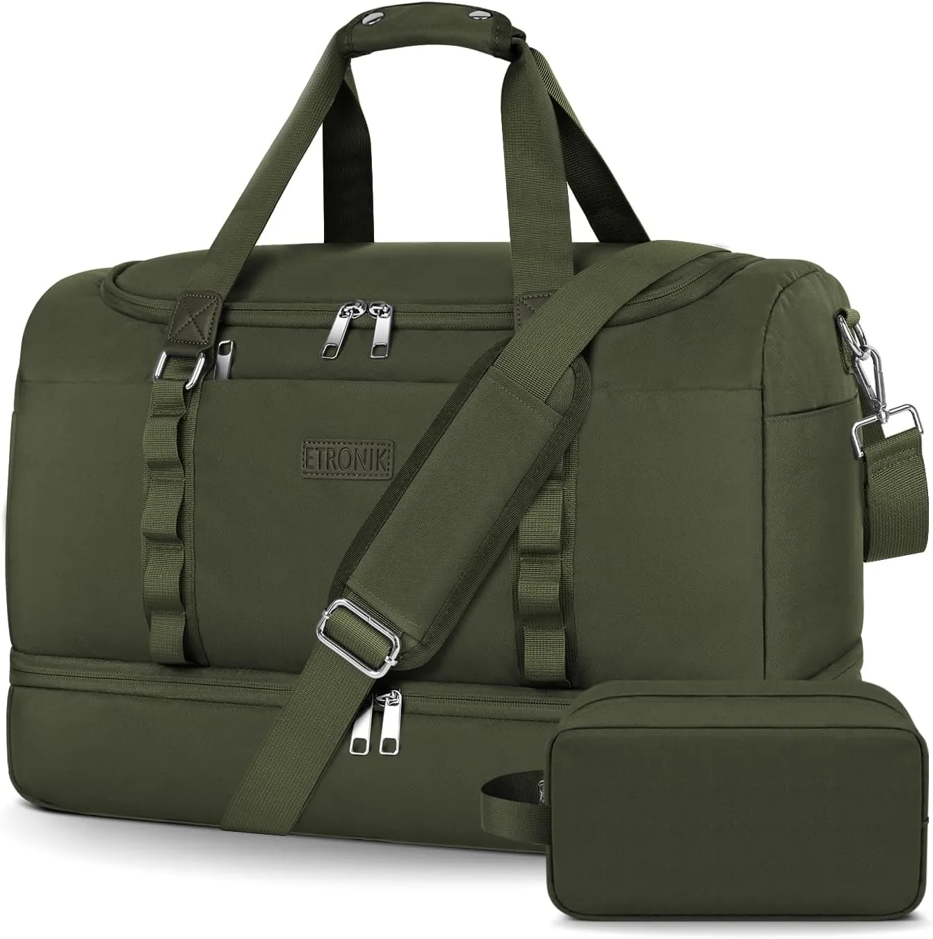 ETRONIK Gym Bag for Men Women, Large Travel Duffle Bag with Shoe Compartment, Carry on Bag with Toiletry Bag, Weekender Overnight Bag for Sports Business Trip, Green