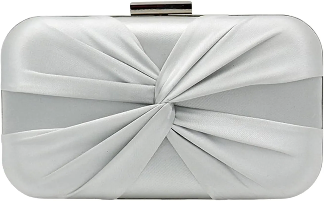 Evening Bag Clutch Purses for Women Pleated Satin Formal Handbag Simple Classy Purse with Detachable Chain