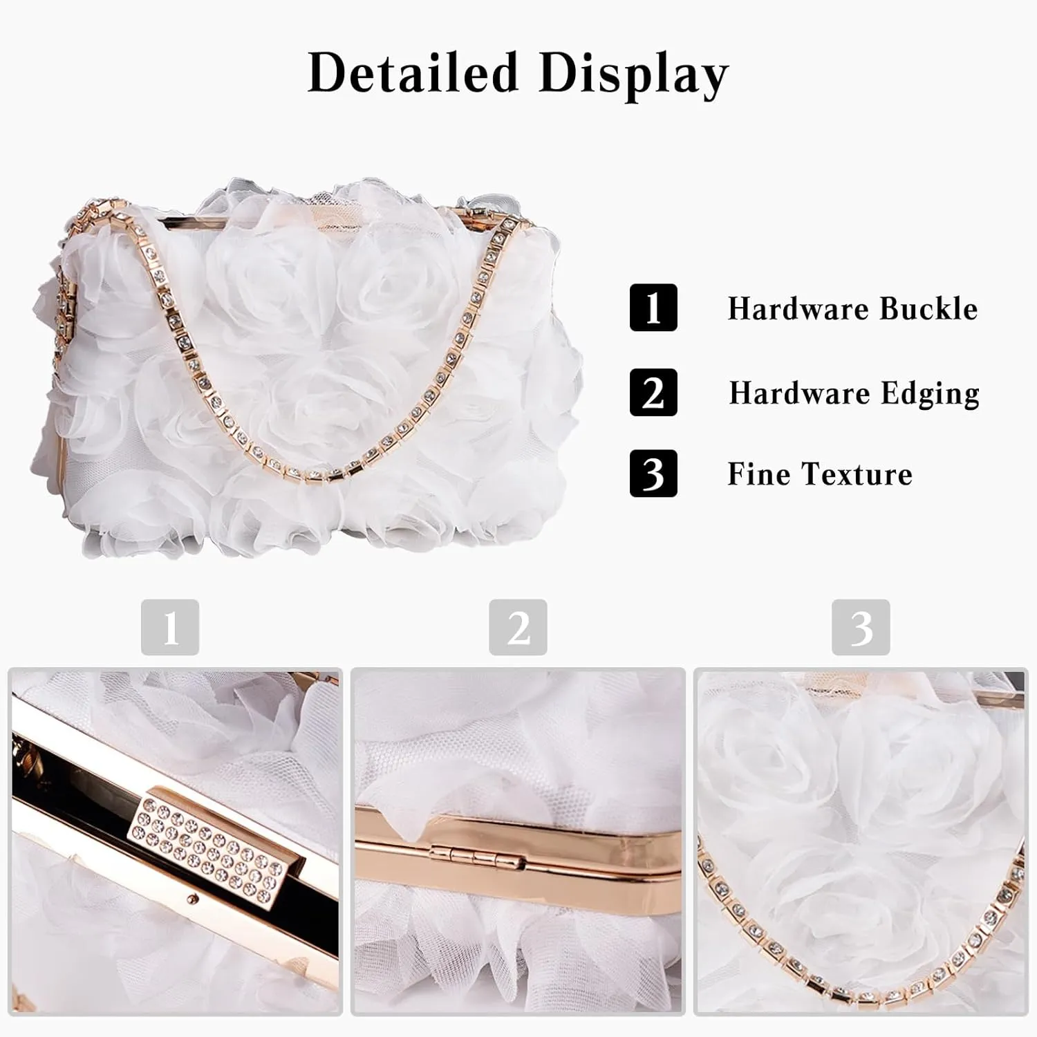 Evening Bag for Women Rose Shaped Clutch Bag Polyester Handbag Small Shoulder Bag Bridal Wedding Purse