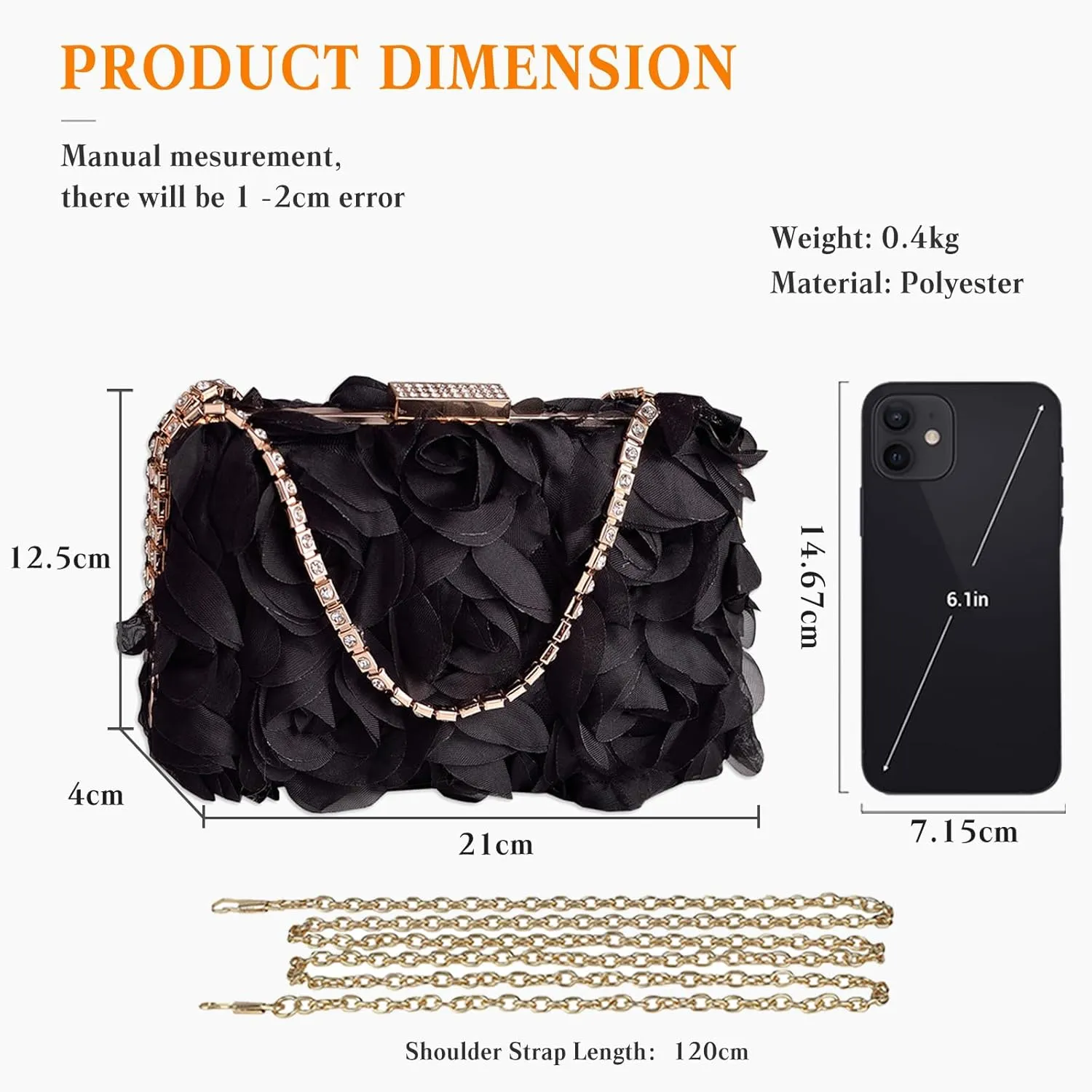 Evening Bag for Women Rose Shaped Clutch Bag Polyester Handbag Small Shoulder Bag Bridal Wedding Purse