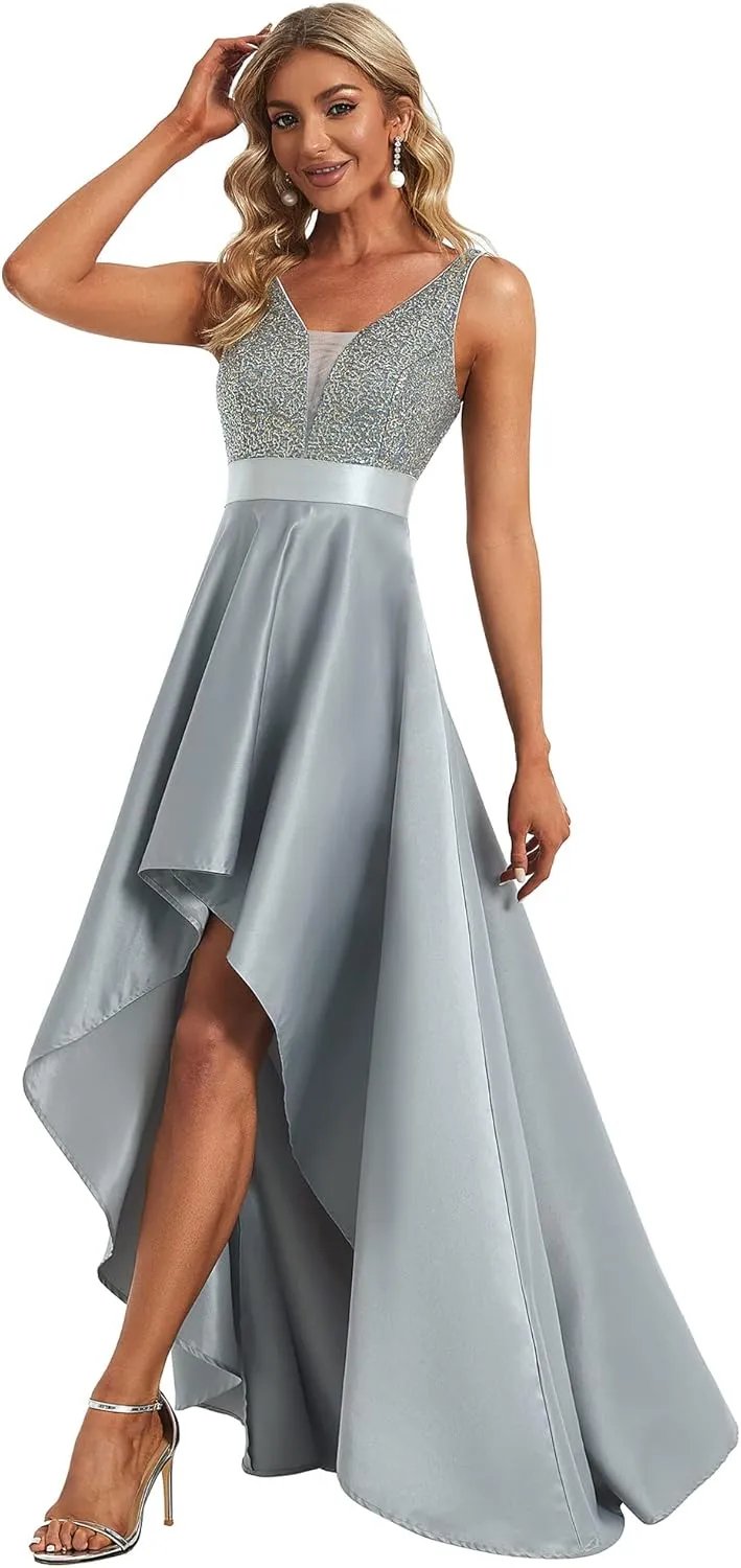 Ever-Pretty Women's Bridesmaid Dresses Summer Glitter V-Neck A-line High-Low Wedding Guest Dresses 00667