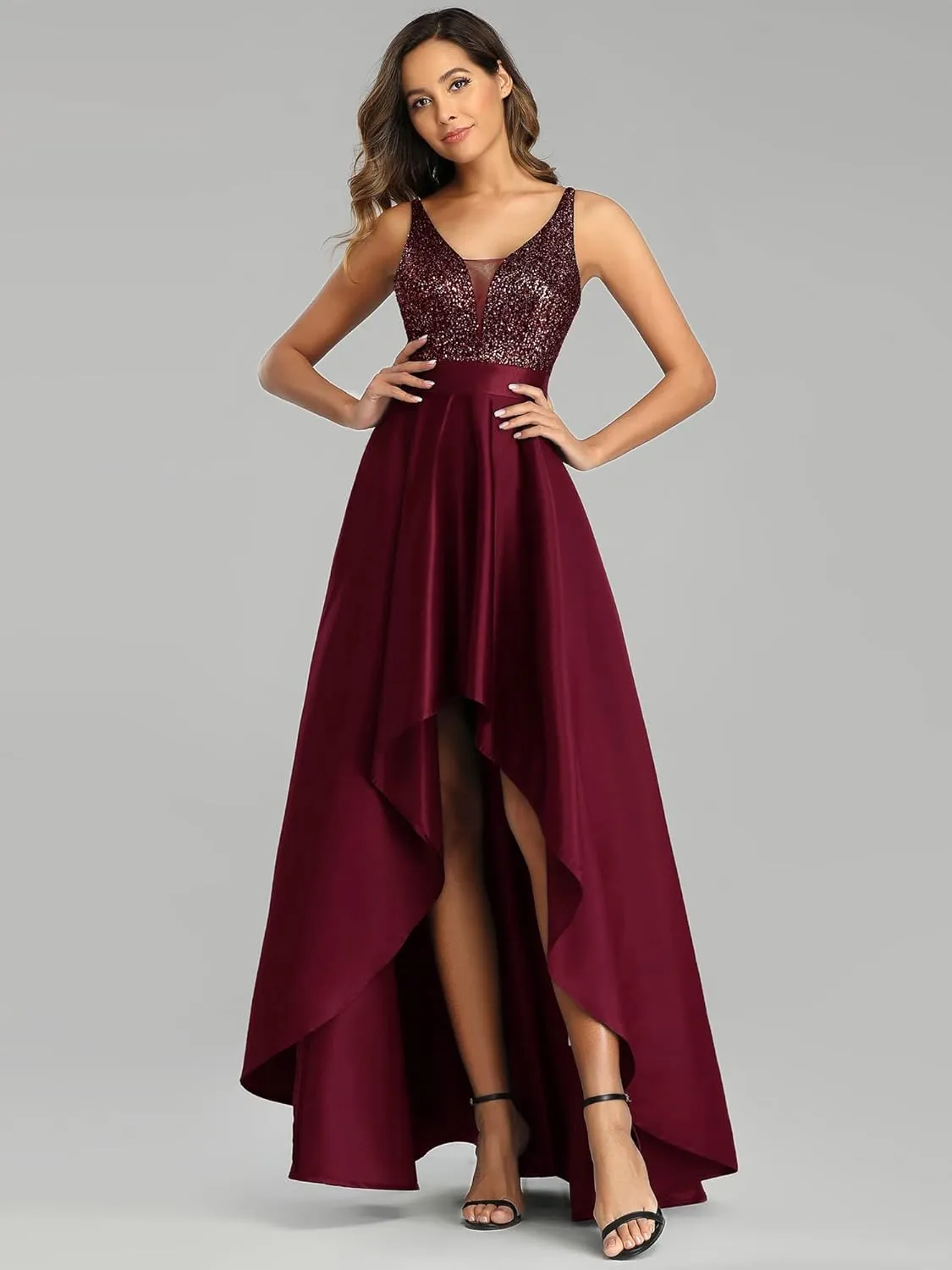 Ever-Pretty Women's Bridesmaid Dresses Summer Glitter V-Neck A-line High-Low Wedding Guest Dresses 00667