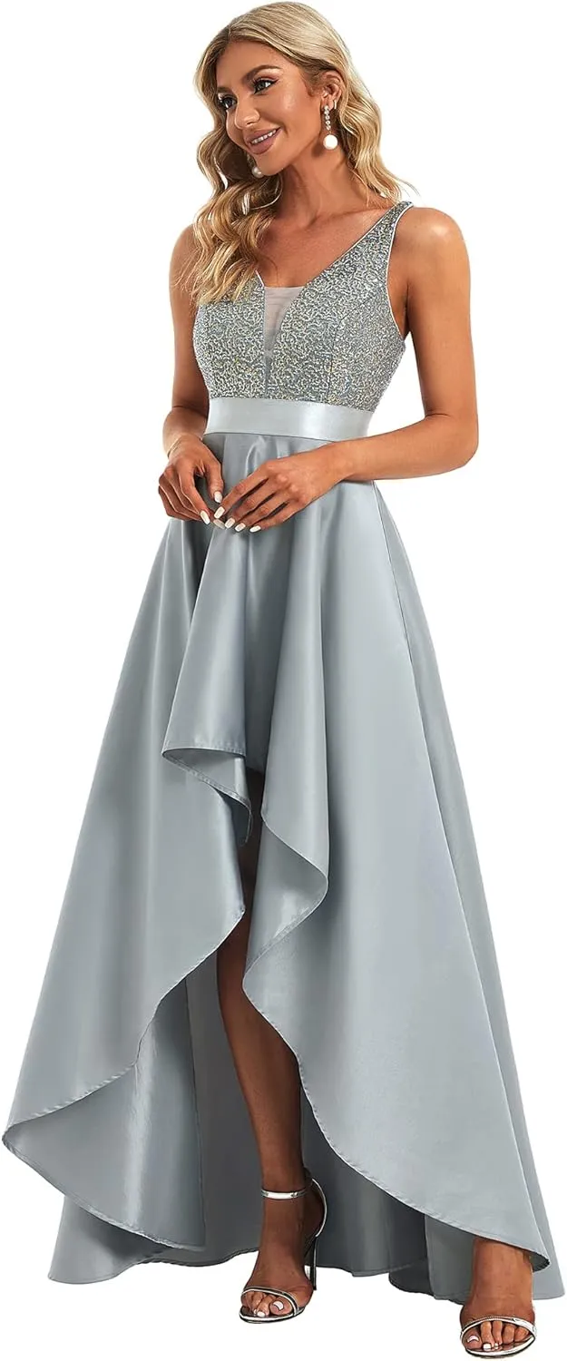 Ever-Pretty Women's Bridesmaid Dresses Summer Glitter V-Neck A-line High-Low Wedding Guest Dresses 00667