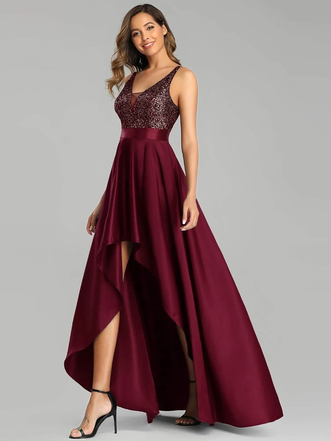 Ever-Pretty Women's Bridesmaid Dresses Summer Glitter V-Neck A-line High-Low Wedding Guest Dresses 00667