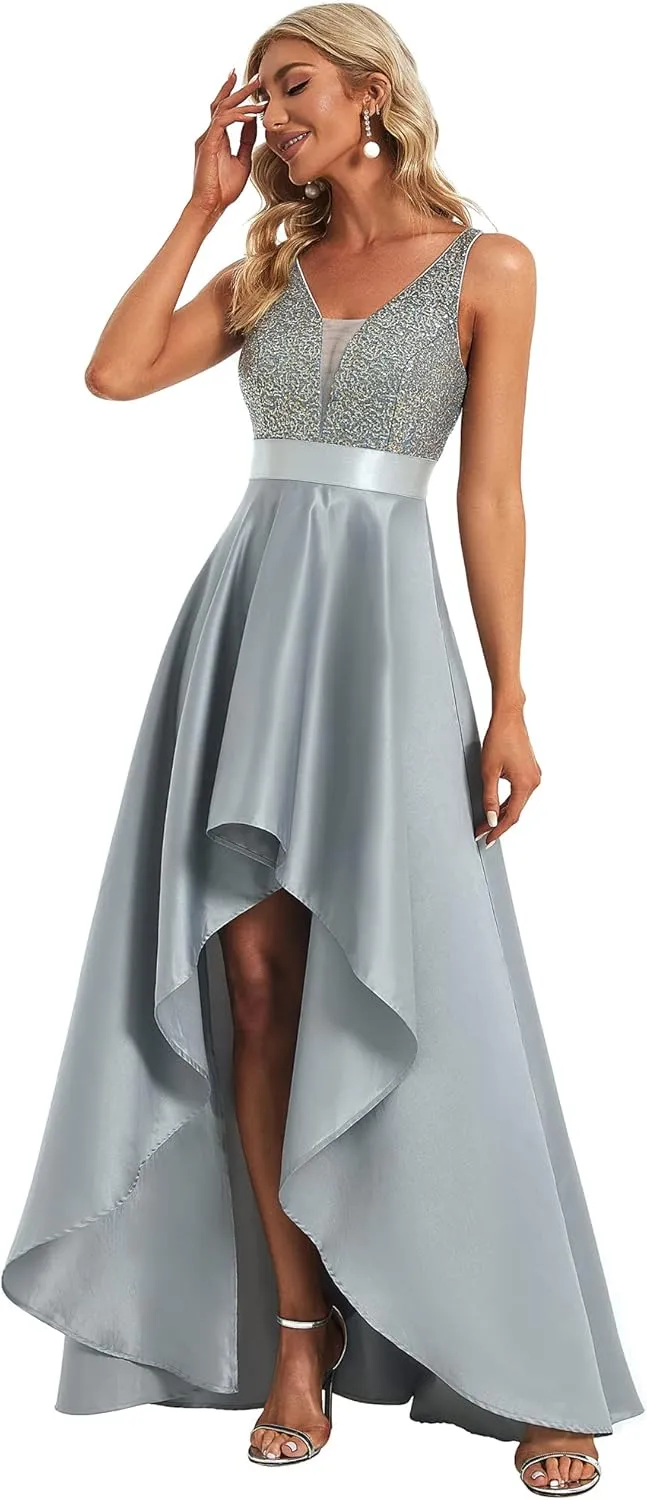 Ever-Pretty Women's Bridesmaid Dresses Summer Glitter V-Neck A-line High-Low Wedding Guest Dresses 00667