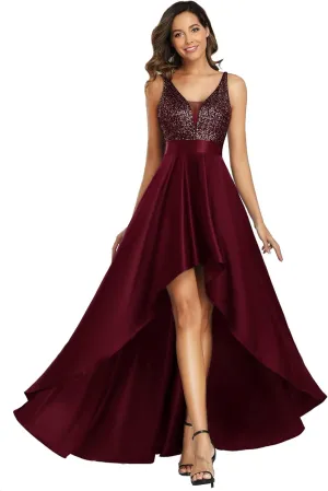 Ever-Pretty Women's Bridesmaid Dresses Summer Glitter V-Neck A-line High-Low Wedding Guest Dresses 00667