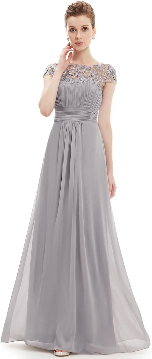 Ever-Pretty Women's Cap Sleeve Ruched Lace Round Neck Chiffon Formal Evening Gowns 09993-US