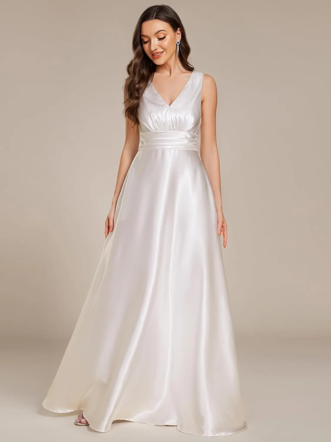 Ever-Pretty Women's Double-V-Neck Floor-Length Empire Waist Satin Formal Dress with Pockets 02326