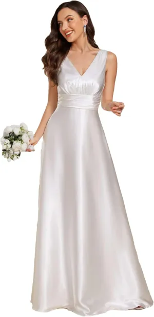 Ever-Pretty Women's Double-V-Neck Floor-Length Empire Waist Satin Formal Dress with Pockets 02326