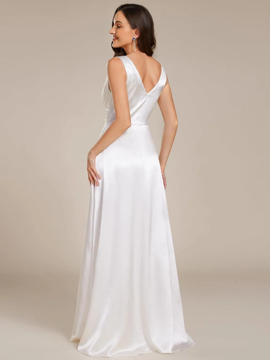 Ever-Pretty Women's Double-V-Neck Floor-Length Empire Waist Satin Formal Dress with Pockets 02326
