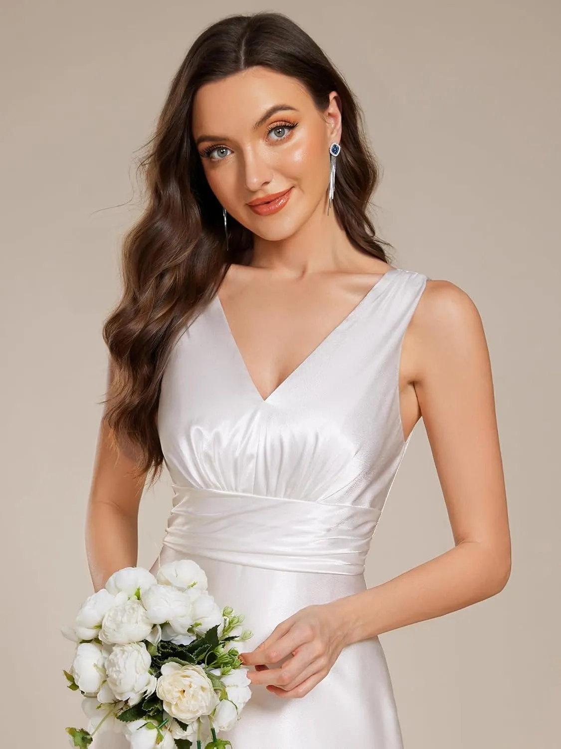 Ever-Pretty Women's Double-V-Neck Floor-Length Empire Waist Satin Formal Dress with Pockets 02326