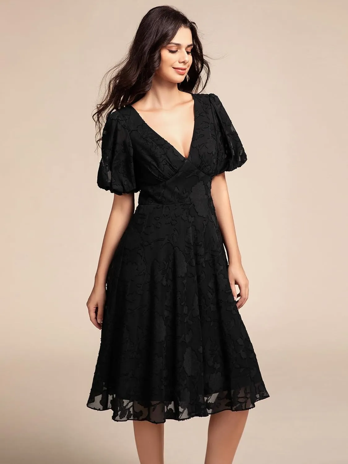 Ever-Pretty Women's Lace V Neck Ruffles Sleeves Pleated Empire Waist A-Line Maxi Formal Dresses 02245