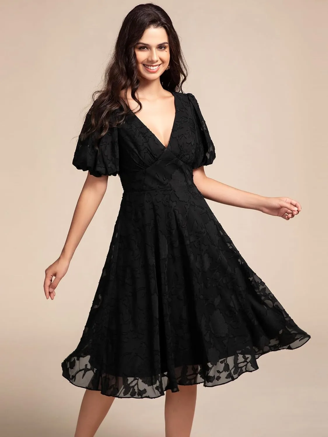 Ever-Pretty Women's Lace V Neck Ruffles Sleeves Pleated Empire Waist A-Line Maxi Formal Dresses 02245