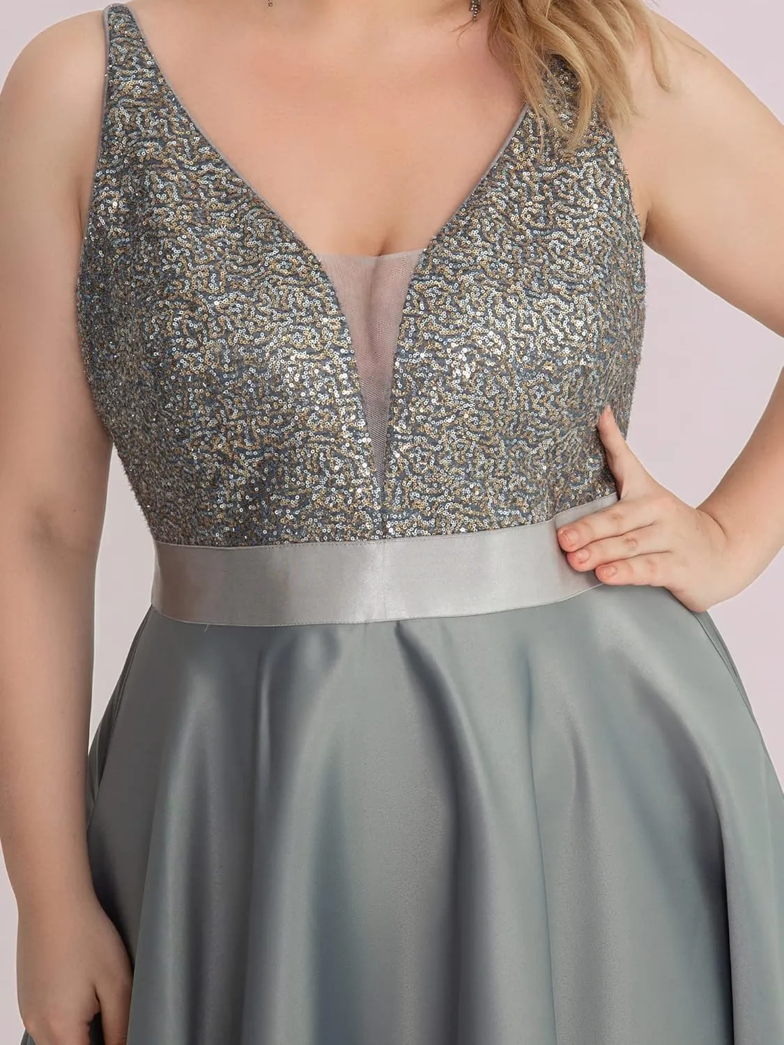 Ever-Pretty Women's Plus Size Sequin V-Neck High-Low A-line Evening Dress Prom Gowns 0667-PZUSA
