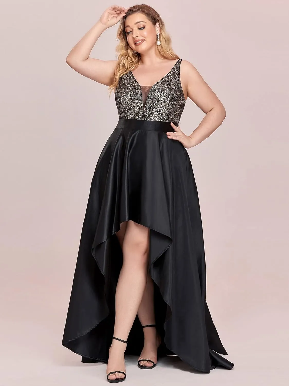 Ever-Pretty Women's Plus Size Sequin V-Neck High-Low A-line Evening Dress Prom Gowns 0667-PZUSA