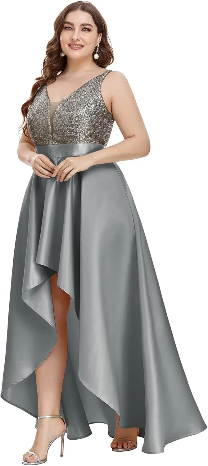 Ever-Pretty Women's Plus Size Sequin V-Neck High-Low A-line Evening Dress Prom Gowns 0667-PZUSA