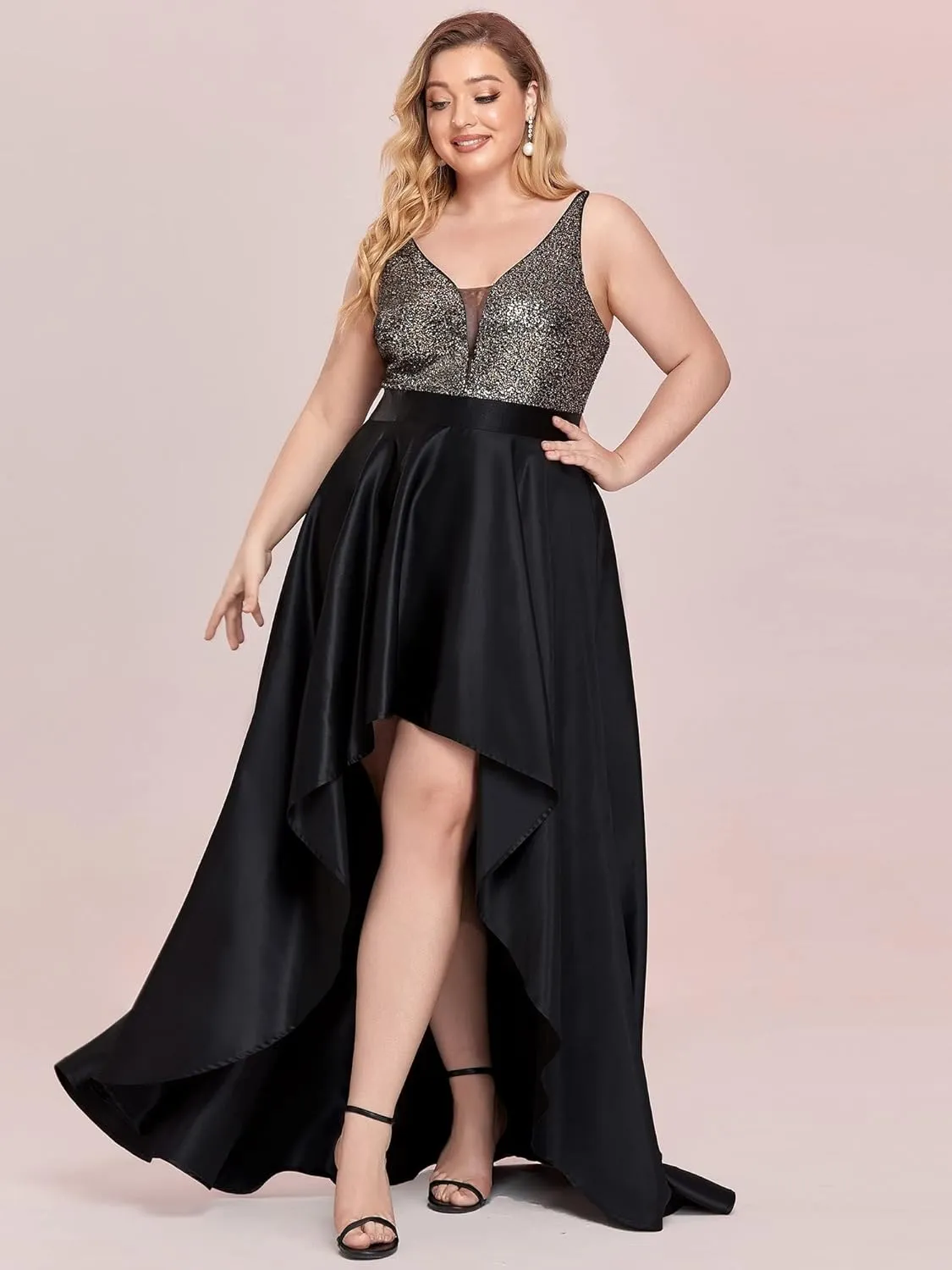 Ever-Pretty Women's Plus Size Sequin V-Neck High-Low A-line Evening Dress Prom Gowns 0667-PZUSA