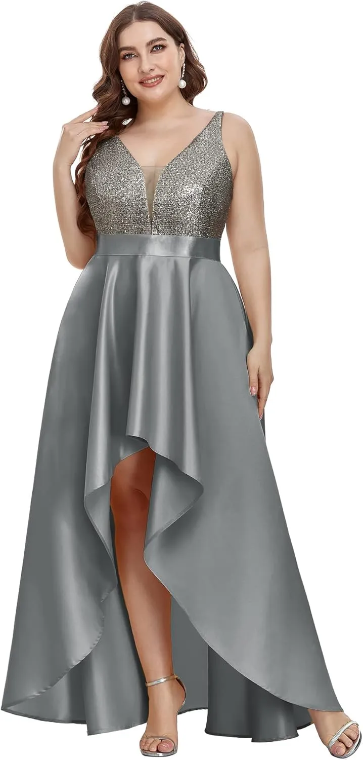 Ever-Pretty Women's Plus Size Sequin V-Neck High-Low A-line Evening Dress Prom Gowns 0667-PZUSA