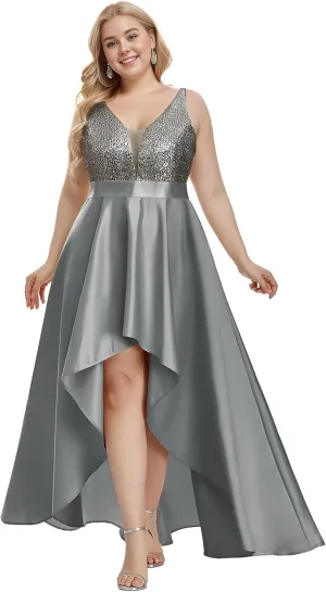 Ever-Pretty Women's Plus Size Sequin V-Neck High-Low A-line Evening Dress Prom Gowns 0667-PZUSA