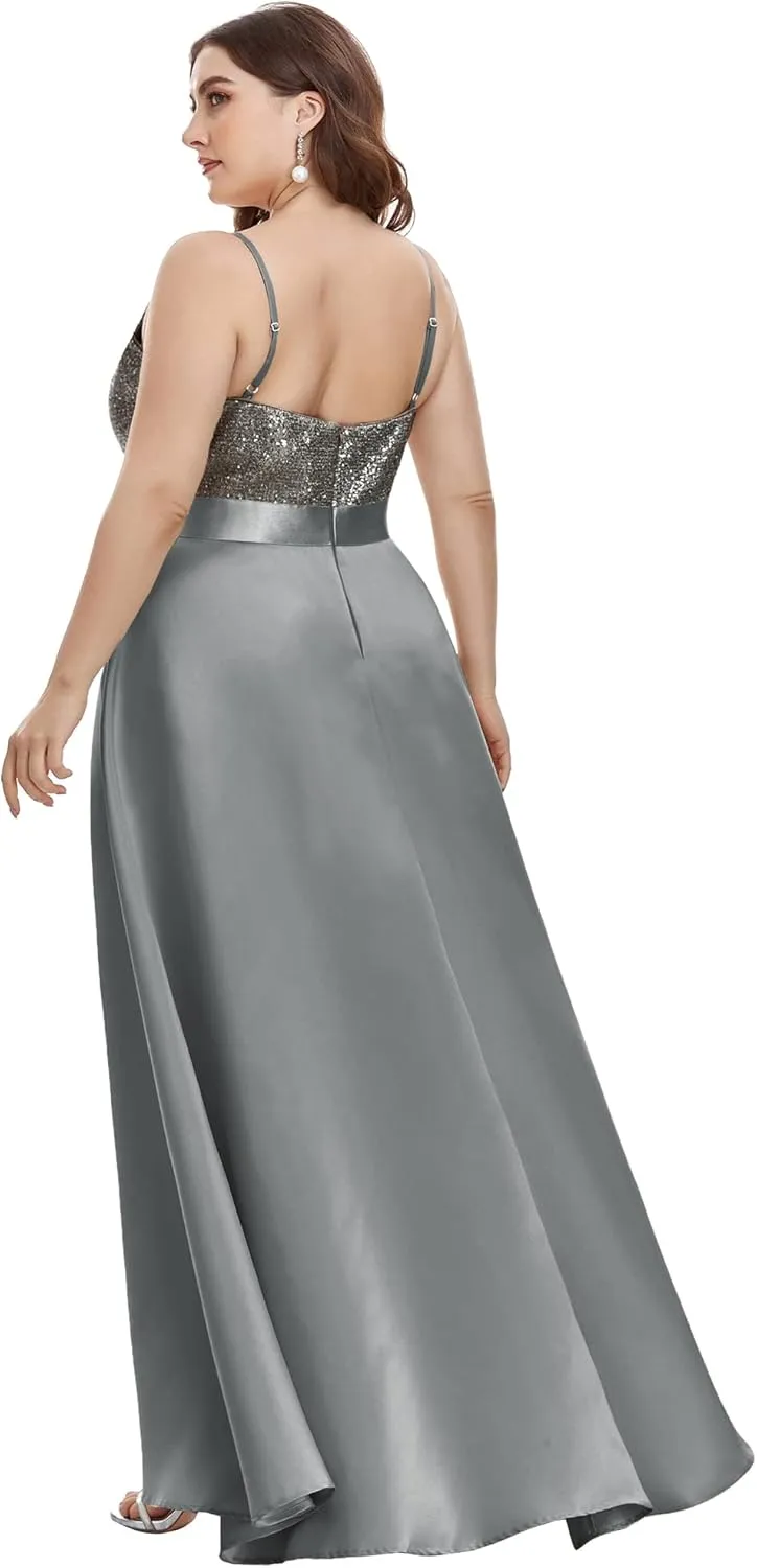 Ever-Pretty Women's Plus Size Sequin V-Neck High-Low A-line Evening Dress Prom Gowns 0667-PZUSA