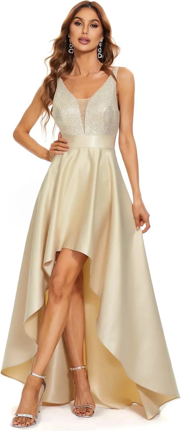 Ever-Pretty Women's Summer Glitter V-Neck A-line High-Low Semi Formal Cocktail Party Dresses 00667