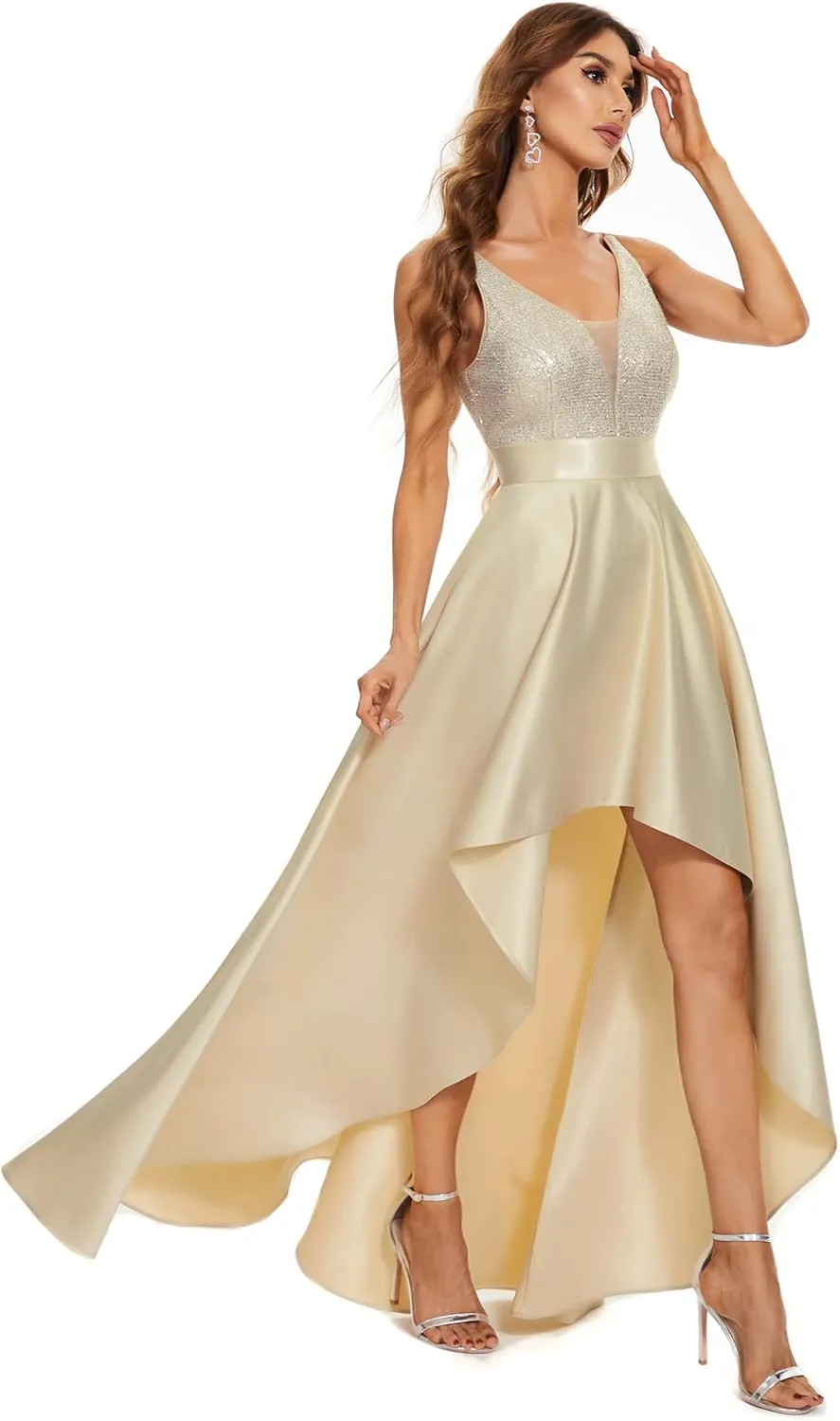 Ever-Pretty Women's Summer Glitter V-Neck A-line High-Low Semi Formal Cocktail Party Dresses 00667