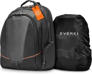 Everki Flight Business Laptop Backpack (EKP119) with Black Rain Cover - Men's Backpack with 16" Compartment, 28.5L Capacity - Flight Business Backpack & Rain Cover Bundle