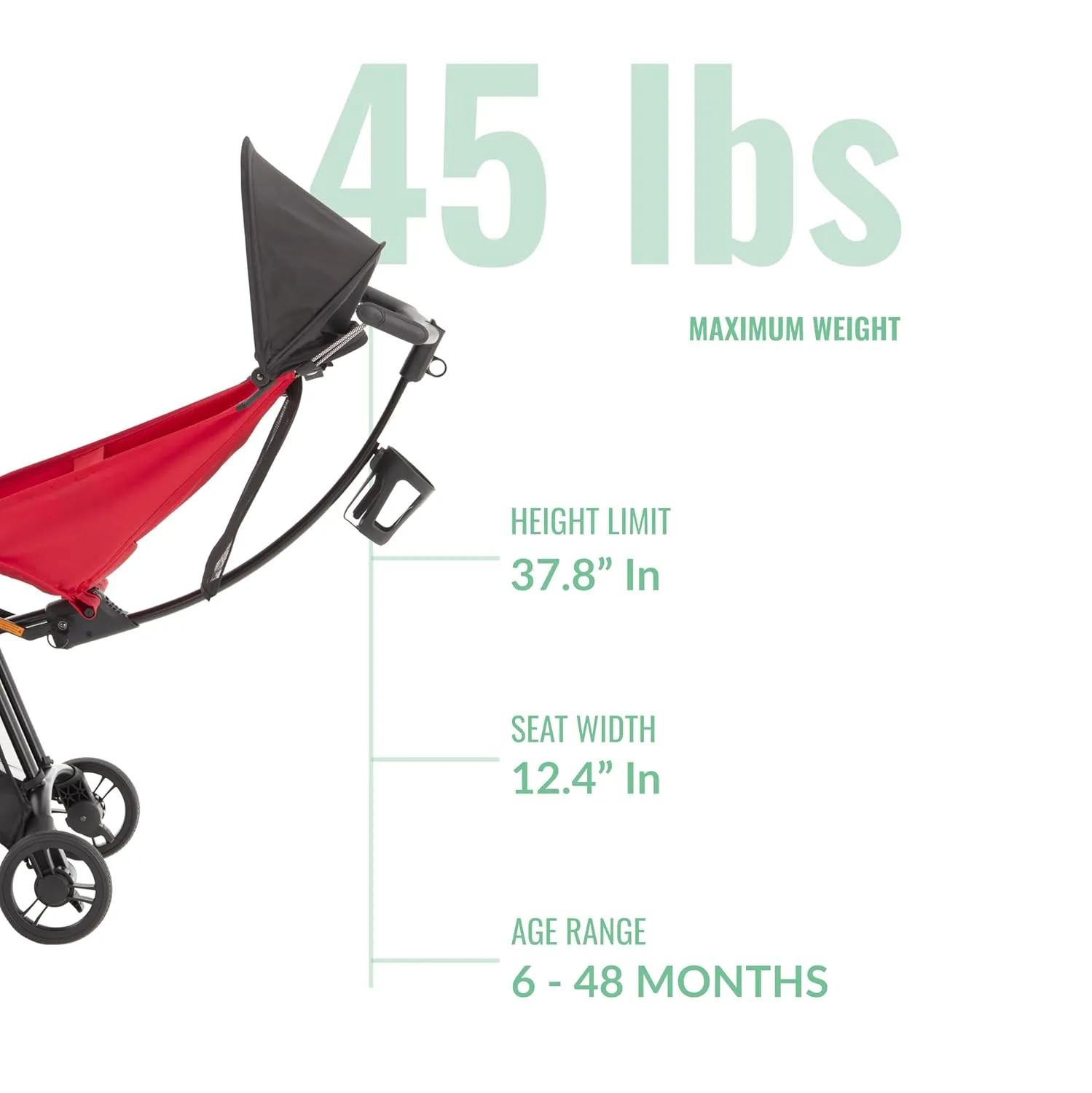Evolur Roamer Ultra Light Umbrella Stroller in Red, Quick One-Hand Easy Fold, 5-Point Safety Harness, Adjustable Canopy, Lightweight Aluminum Frame