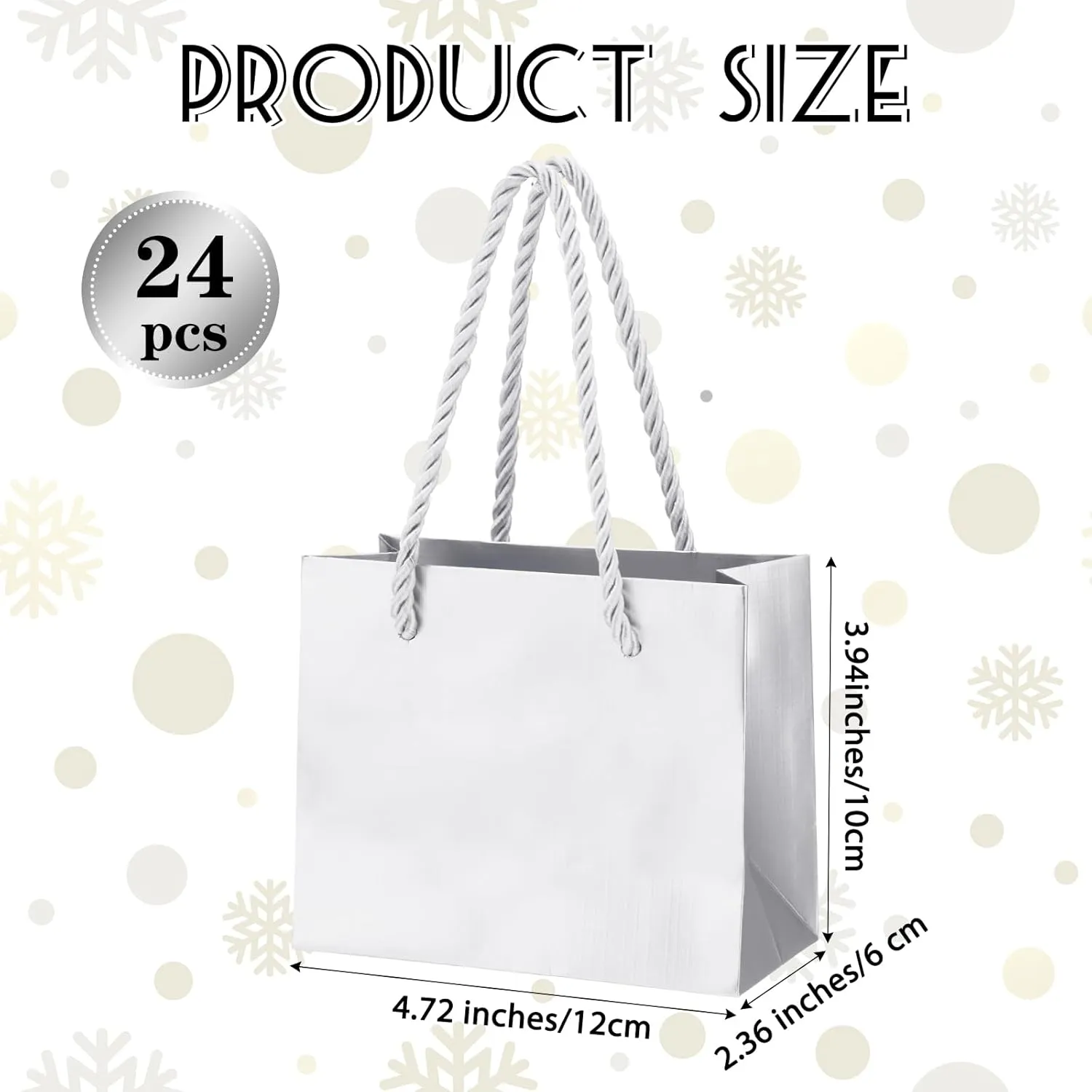 Fainne 24 Pcs Extra Small Gift Bag Mini Gift Bags with Handle for Card Wedding Baby Shower Mother Favor Birthday Party Wrapping Supplies(4 x 5 x 2 Inch,Silver)